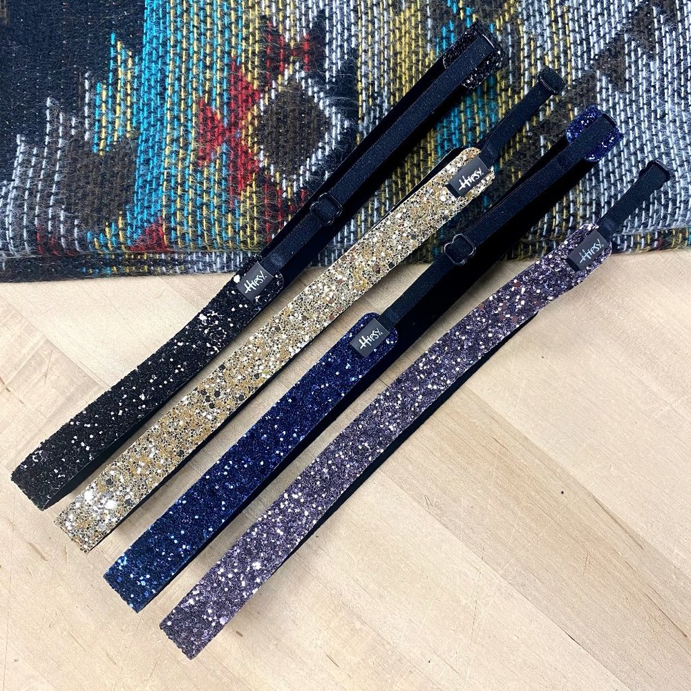 Hipsy 4-Pack Black/Gold/Navy/Gunmetal Bling Glitter Adjustable No Slip Headbands